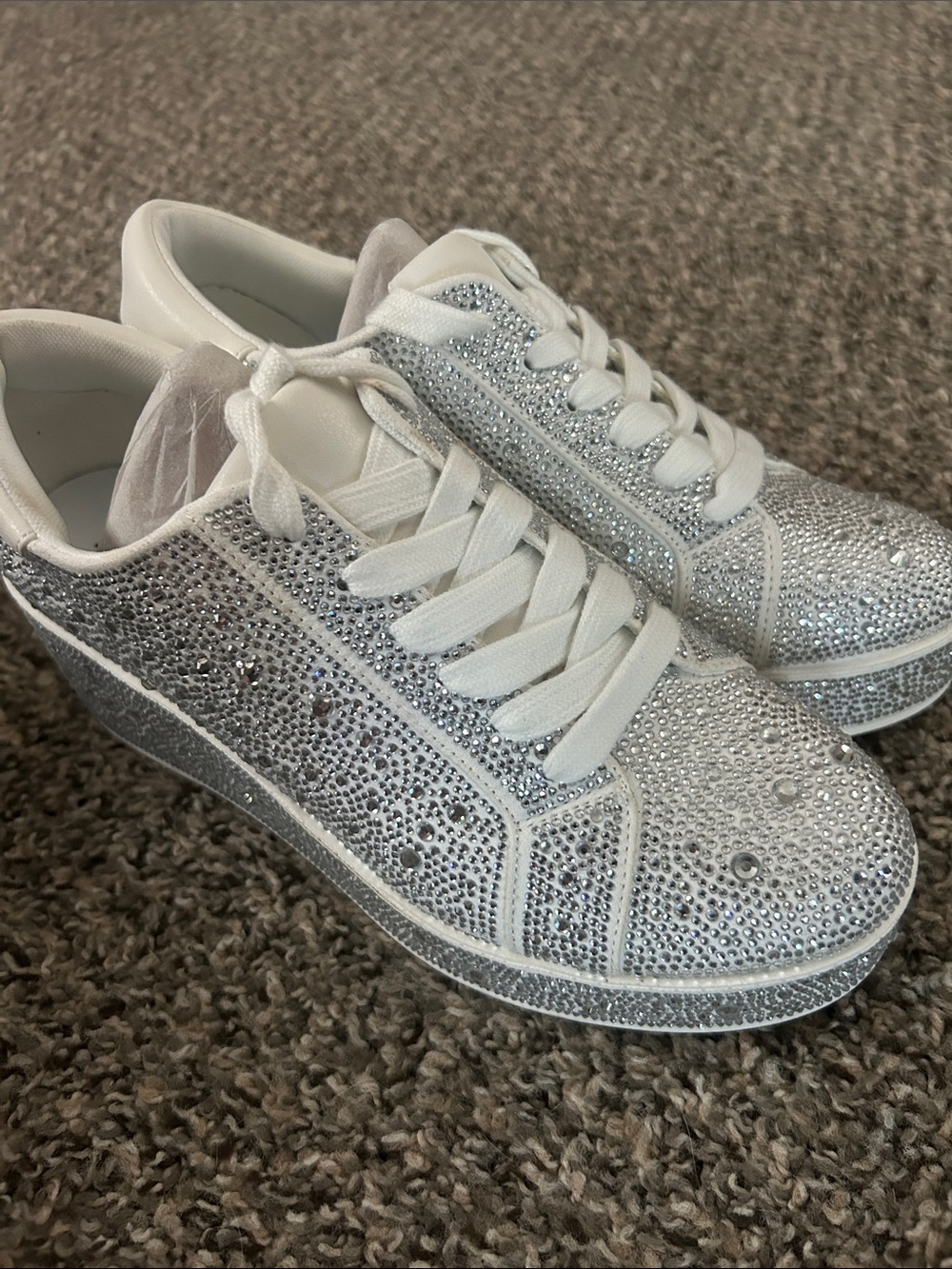INC Women's Crystal-Embellished Silver Wedge Sneakers 8.5M - Picture 4 of 7